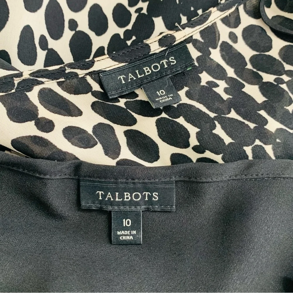 Talbots Leopard Print Chiffon Shift Dress With Black Slip Size 10 Cap Sleeves